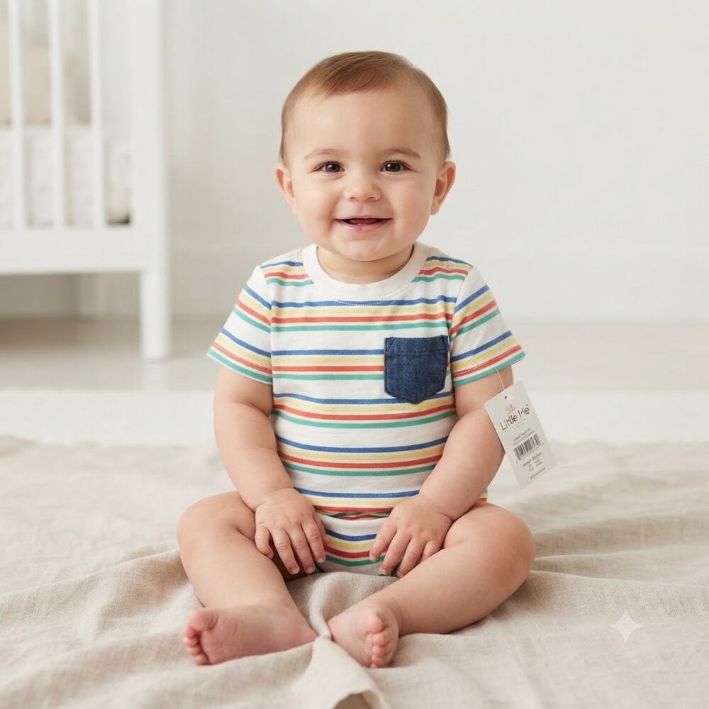 Little Me Baby Boys Striped Short Sleeve Pocket T-Shirt 12 Months NWT